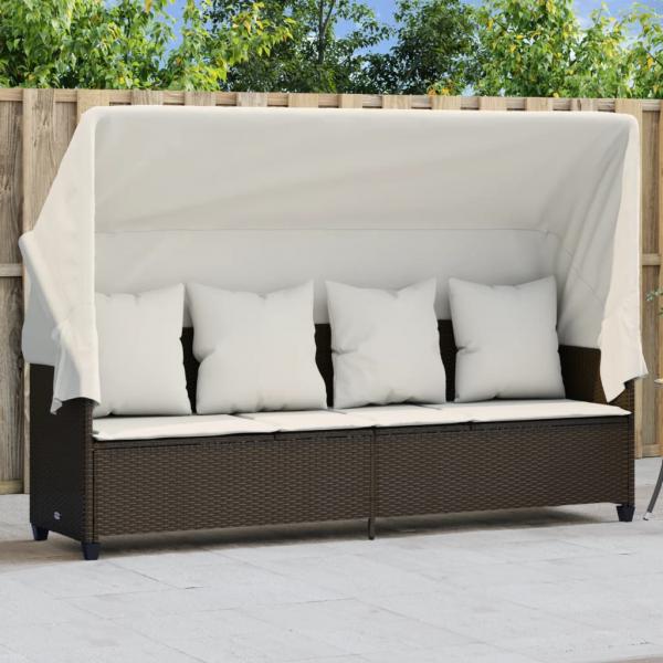 ARDEBO.de - Sonnenliege mit Dach und Kissen Braun Poly Rattan