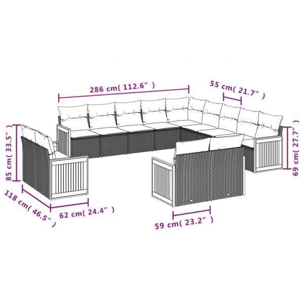 13-tlg. Garten-Sofagarnitur mit Kissen Schwarz Poly Rattan