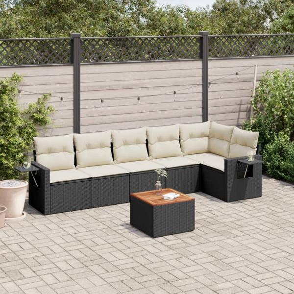 ARDEBO.de - 7-tlg. Garten-Sofagarnitur mit Kissen Schwarz Poly Rattan