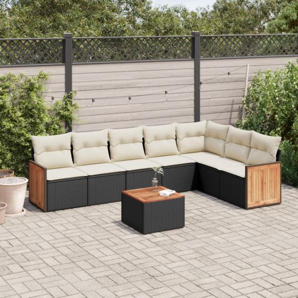 ARDEBO.de - 8-tlg. Garten-Sofagarnitur mit Kissen Schwarz Poly Rattan