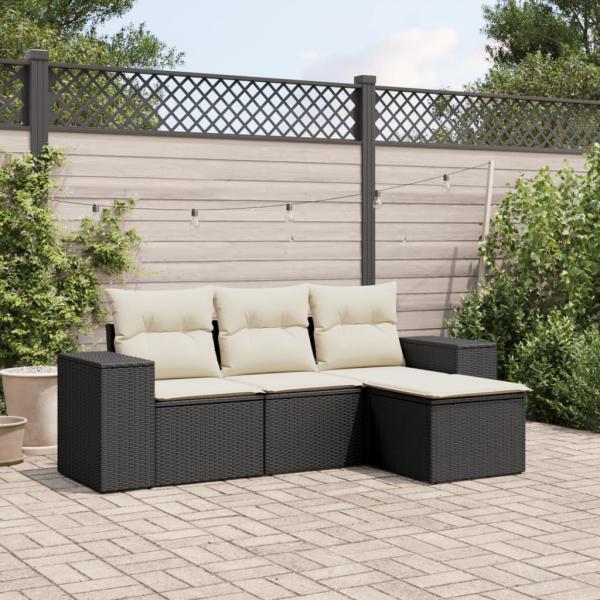 ARDEBO.de - 4-tlg. Garten-Sofagarnitur mit Kissen Schwarz Poly Rattan