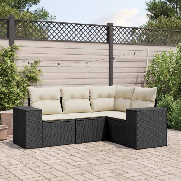 ARDEBO.de - 4-tlg. Garten-Sofagarnitur mit Kissen Schwarz Poly Rattan