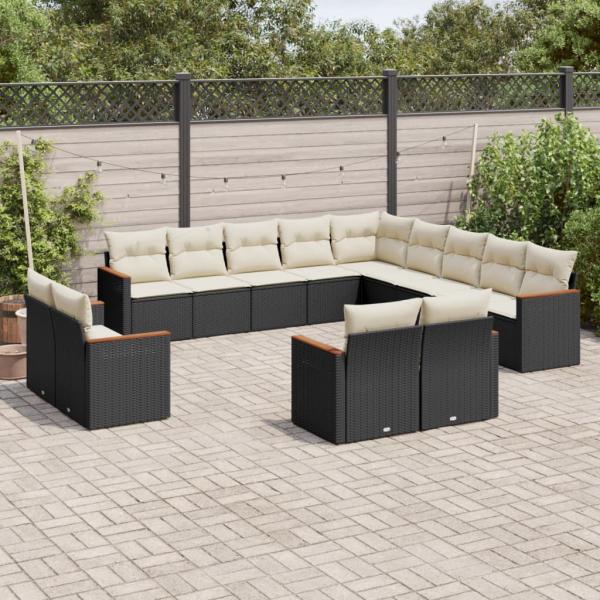 ARDEBO.de - 13-tlg. Garten-Sofagarnitur mit Kissen Schwarz Poly Rattan