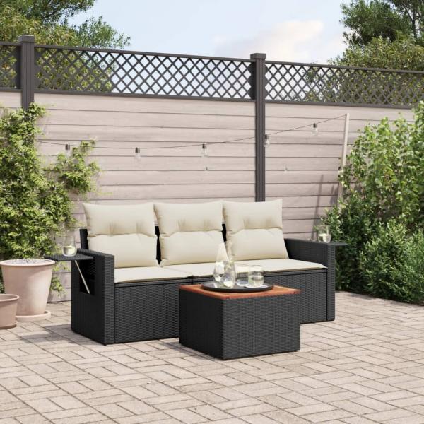 ARDEBO.de - 4-tlg. Garten-Sofagarnitur mit Kissen Schwarz Poly Rattan