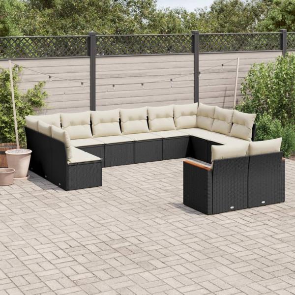 ARDEBO.de - 12-tlg. Garten-Sofagarnitur mit Kissen Schwarz Poly Rattan