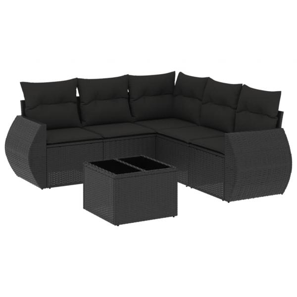 6-tlg. Garten-Sofagarnitur mit Kissen Schwarz Poly Rattan