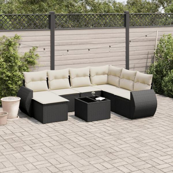 ARDEBO.de - 8-tlg. Garten-Sofagarnitur mit Kissen Schwarz Poly Rattan