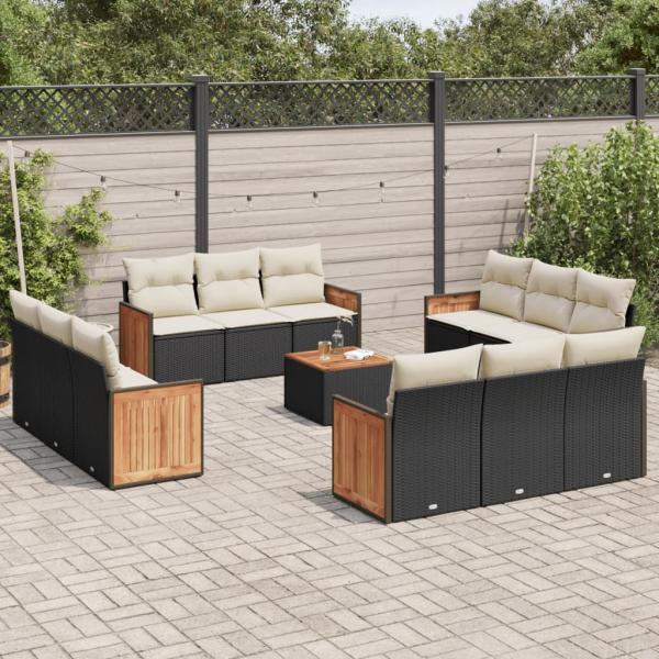 ARDEBO.de - 13-tlg. Garten-Sofagarnitur mit Kissen Schwarz Poly Rattan