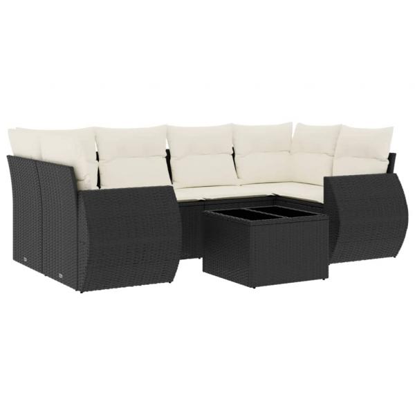 7-tlg. Garten-Sofagarnitur mit Kissen Schwarz Poly Rattan