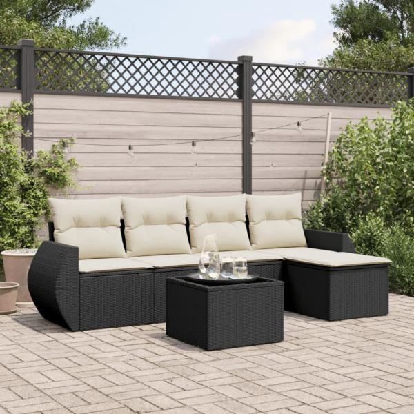 ARDEBO.de - 6-tlg. Garten-Sofagarnitur mit Kissen Schwarz Poly Rattan