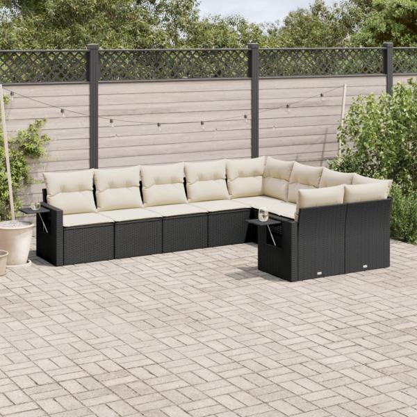 ARDEBO.de - 9-tlg. Garten-Sofagarnitur mit Kissen Schwarz Poly Rattan