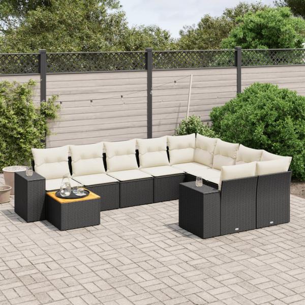 ARDEBO.de - 10-tlg. Garten-Sofagarnitur mit Kissen Schwarz Poly Rattan