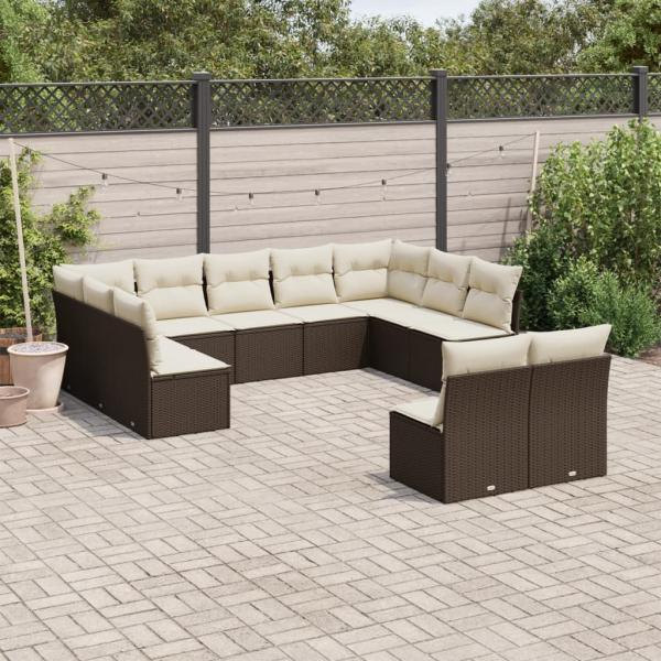 ARDEBO.de - 11-tlg. Garten-Sofagarnitur mit Kissen Braun Poly Rattan