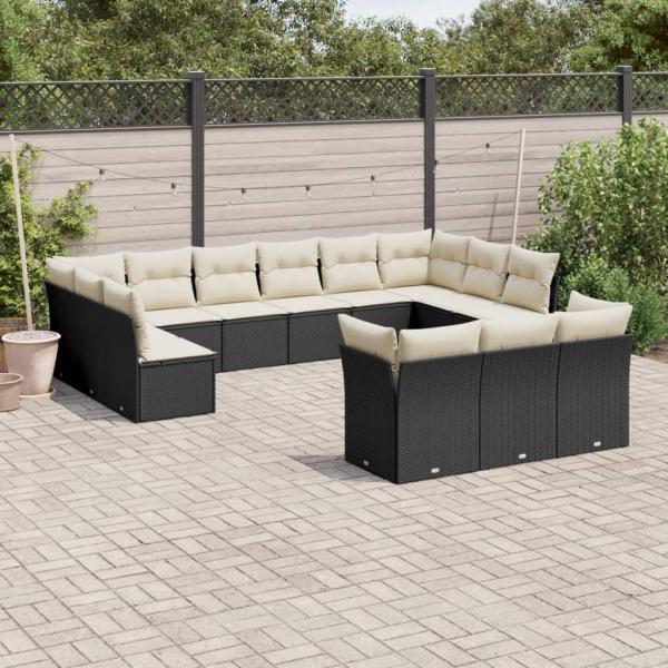 ARDEBO.de - 13-tlg. Garten-Sofagarnitur mit Kissen Schwarz Poly Rattan