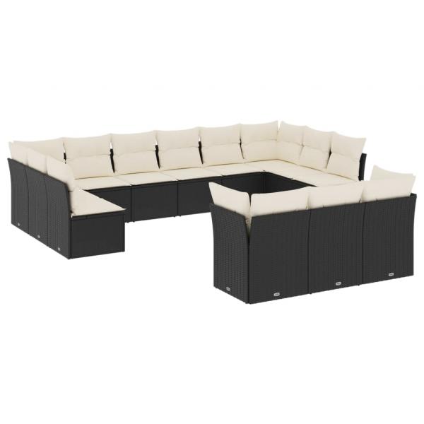 13-tlg. Garten-Sofagarnitur mit Kissen Schwarz Poly Rattan