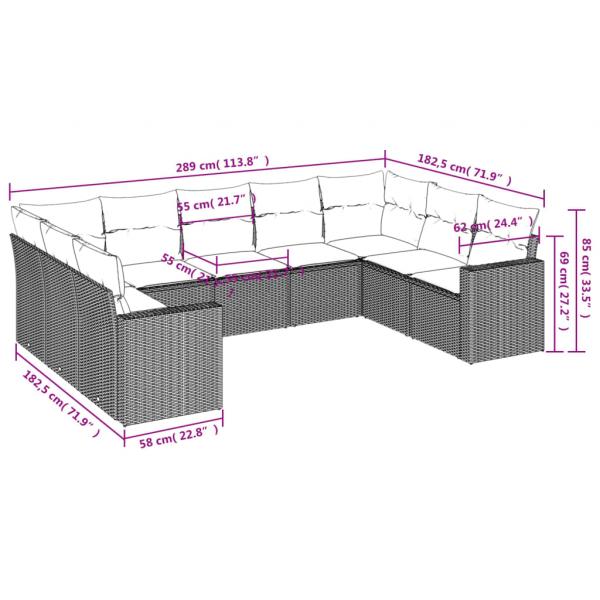 9-tlg. Garten-Sofagarnitur mit Kissen Schwarz Poly Rattan