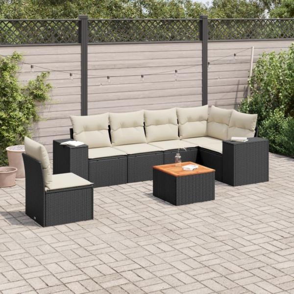 ARDEBO.de - 7-tlg. Garten-Sofagarnitur mit Kissen Schwarz Poly Rattan