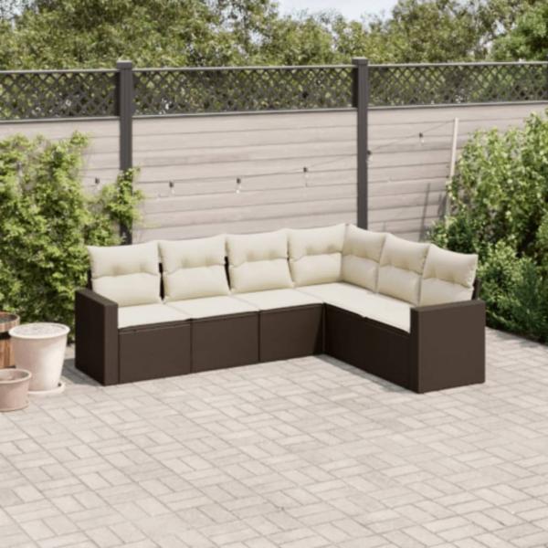 ARDEBO.de - 6-tlg. Garten-Sofagarnitur mit Kissen Braun Poly Rattan