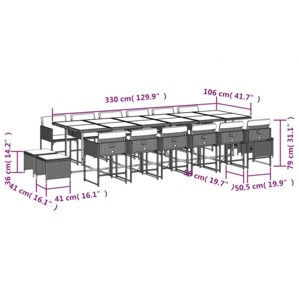 17-tlg. Garten-Essgruppe mit Kissen Hellgrau Poly Rattan