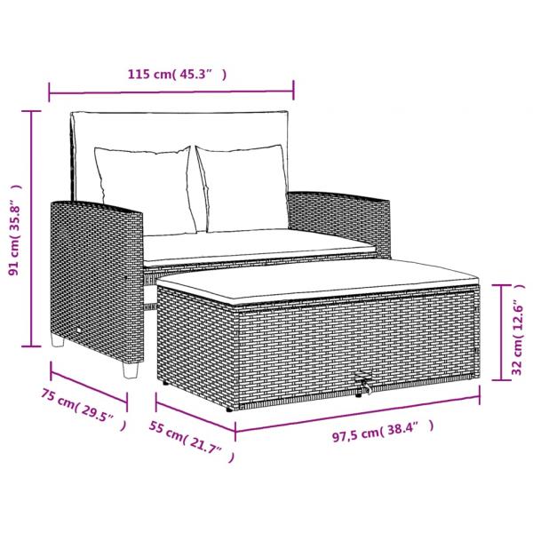 Gartensofa mit Kissen 2-Sitzer Schwarz Poly Rattan