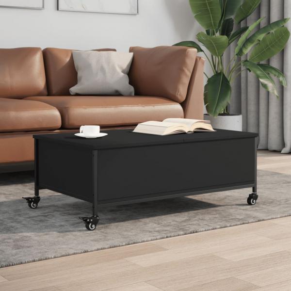 ARDEBO.de - Couchtisch mit Rollen Schwarz 91x55x34 cm Holzwerkstoff