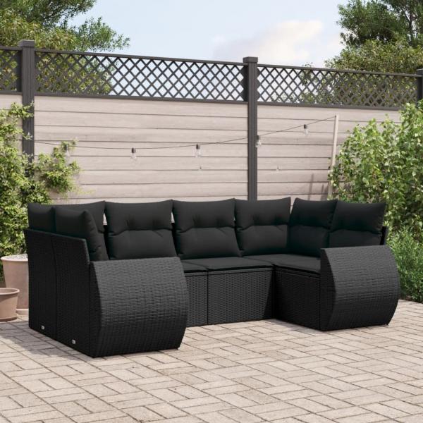 ARDEBO.de - 6-tlg. Garten-Sofagarnitur mit Kissen Schwarz Poly Rattan