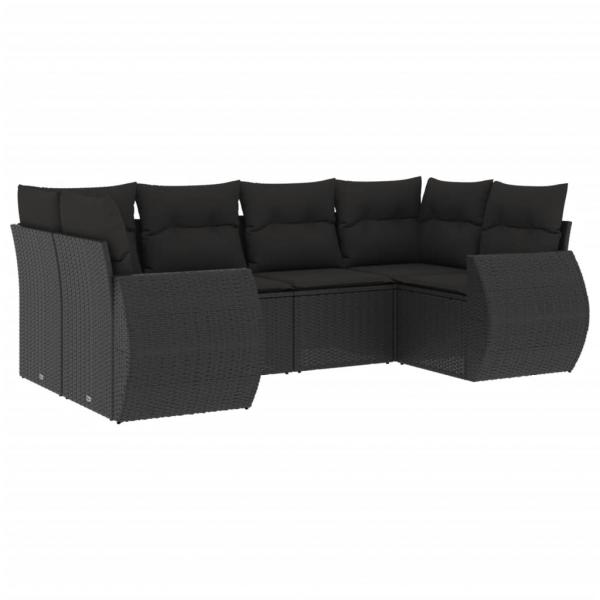 6-tlg. Garten-Sofagarnitur mit Kissen Schwarz Poly Rattan