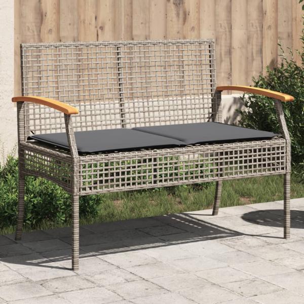 ARDEBO.de - Gartenbank mit Kissen Grau Poly Rattan Akazienholz