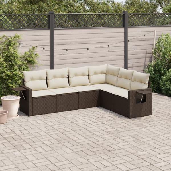 ARDEBO.de - 6-tlg. Garten-Sofagarnitur mit Kissen Braun Poly Rattan