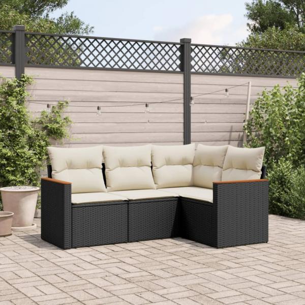 ARDEBO.de - 4-tlg. Garten-Sofagarnitur mit Kissen Schwarz Poly Rattan