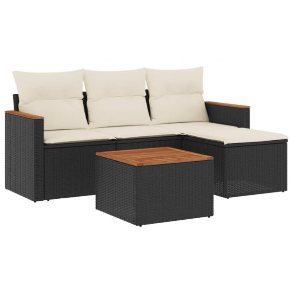 5-tlg. Garten-Sofagarnitur mit Kissen Schwarz Poly Rattan