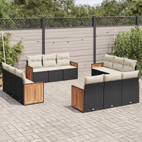 ARDEBO.de - 12-tlg. Garten-Sofagarnitur mit Kissen Schwarz Poly Rattan