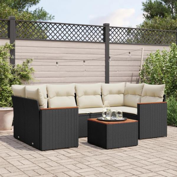 ARDEBO.de - 7-tlg. Garten-Sofagarnitur mit Kissen Schwarz Poly Rattan