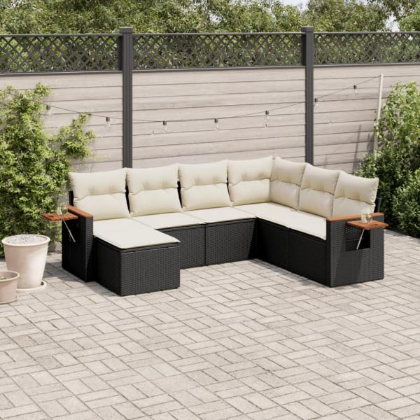 ARDEBO.de - 7-tlg. Garten-Sofagarnitur mit Kissen Schwarz Poly Rattan