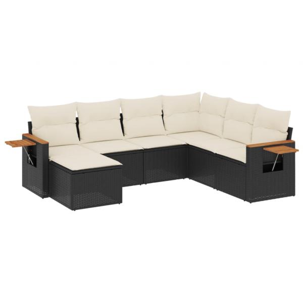 7-tlg. Garten-Sofagarnitur mit Kissen Schwarz Poly Rattan