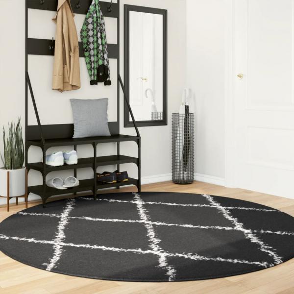 ARDEBO.de - Teppich Shaggy Hochflor Modern Schwarz und Creme Ø 200 cm