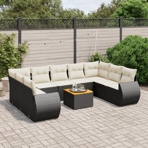 ARDEBO.de - 10-tlg. Garten-Sofagarnitur mit Kissen Schwarz Poly Rattan