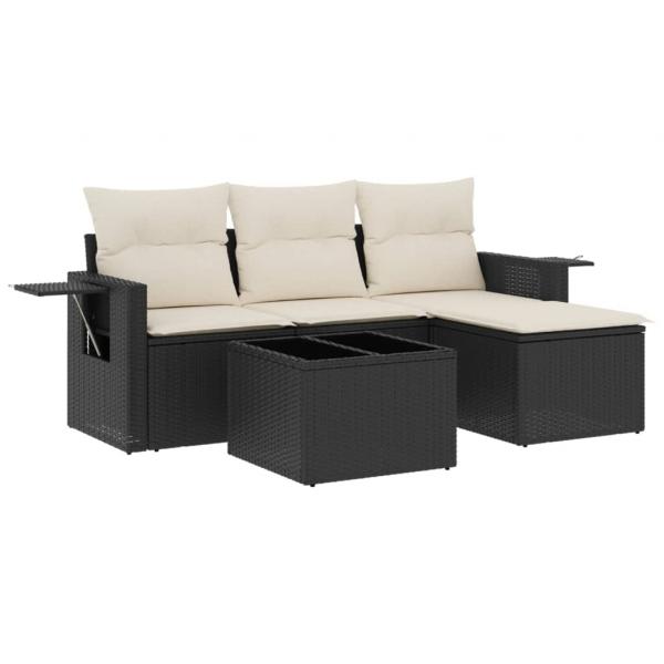 4-tlg. Garten-Sofagarnitur mit Kissen Schwarz Poly Rattan