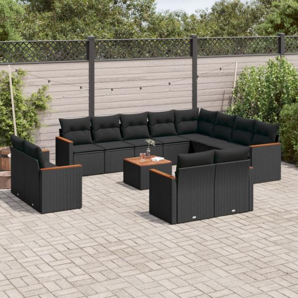 ARDEBO.de - 13-tlg. Garten-Sofagarnitur mit Kissen Schwarz Poly Rattan