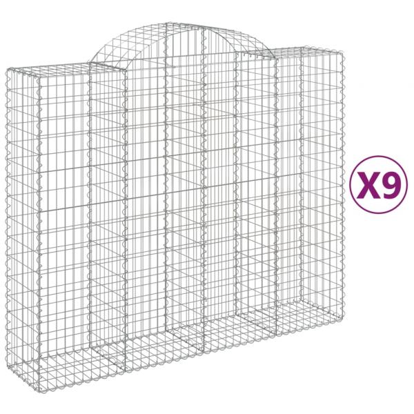 Gabionen mit Hochbogen 9 Stk. 200x50x160/180cm Verzinktes Eisen