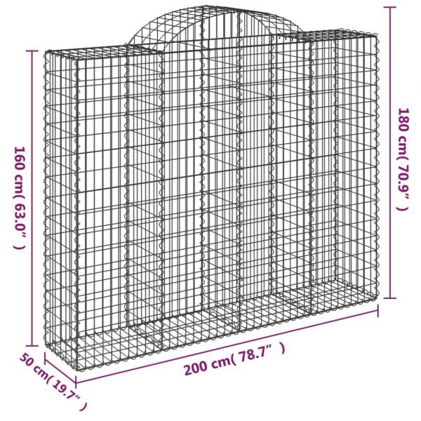 Gabionen mit Hochbogen 11Stk. 200x50x160/180cm Verzinktes Eisen