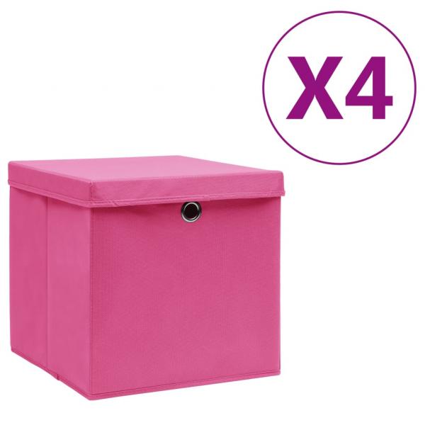 ARDEBO.de - Aufbewahrungsboxen mit Deckeln 4 Stk. 28x28x28 cm Rosa