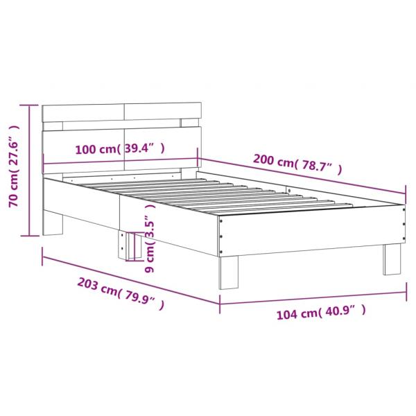 Bettgestell mit Kopfteil Betongrau 100x200 cm Holzwerkstoff