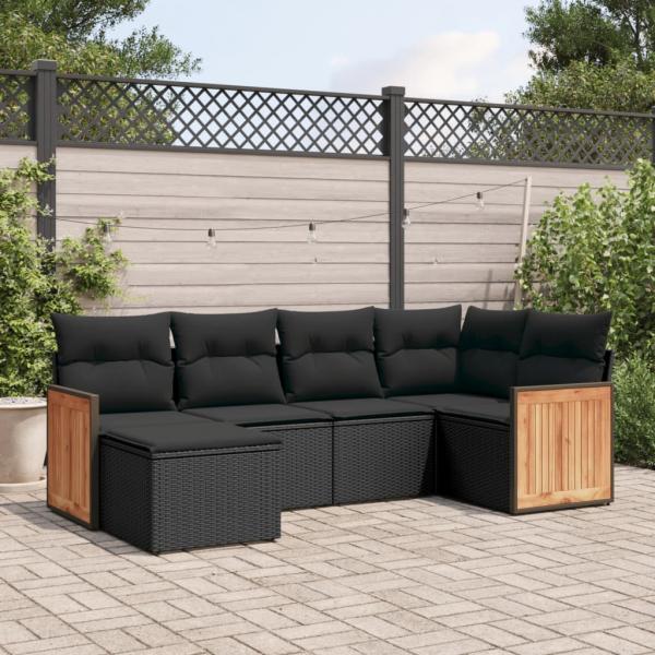 ARDEBO.de - 6-tlg. Garten-Sofagarnitur mit Kissen Schwarz Poly Rattan