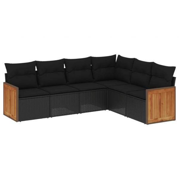 6-tlg. Garten-Sofagarnitur mit Kissen Schwarz Poly Rattan