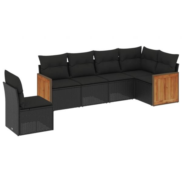 6-tlg. Garten-Sofagarnitur mit Kissen Schwarz Poly Rattan