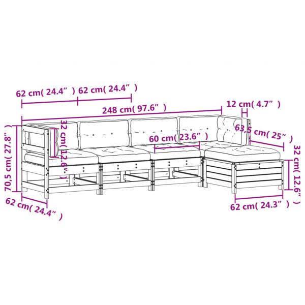 5-tlg. Garten-Lounge-Set mit Kissen Weiß Massivholz Kiefer