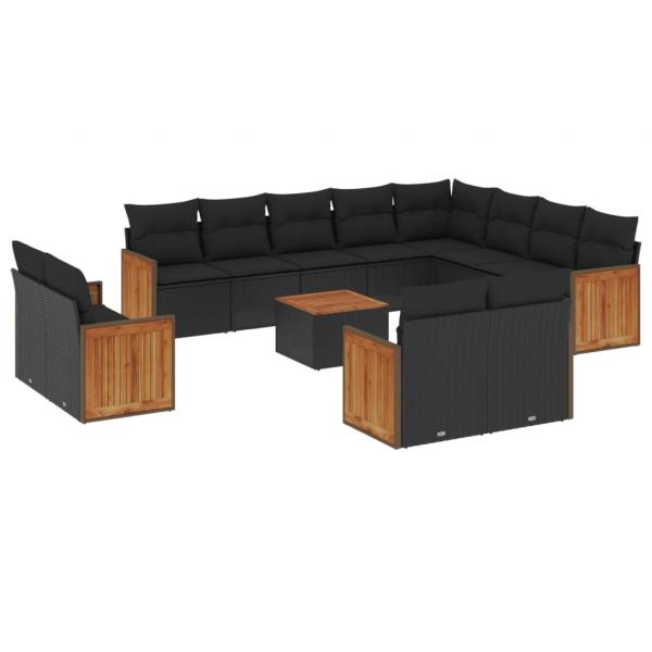 13-tlg. Garten-Sofagarnitur mit Kissen Schwarz Poly Rattan