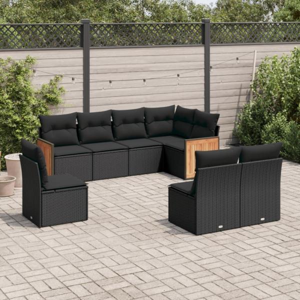 ARDEBO.de - 8-tlg. Garten-Sofagarnitur mit Kissen Schwarz Poly Rattan