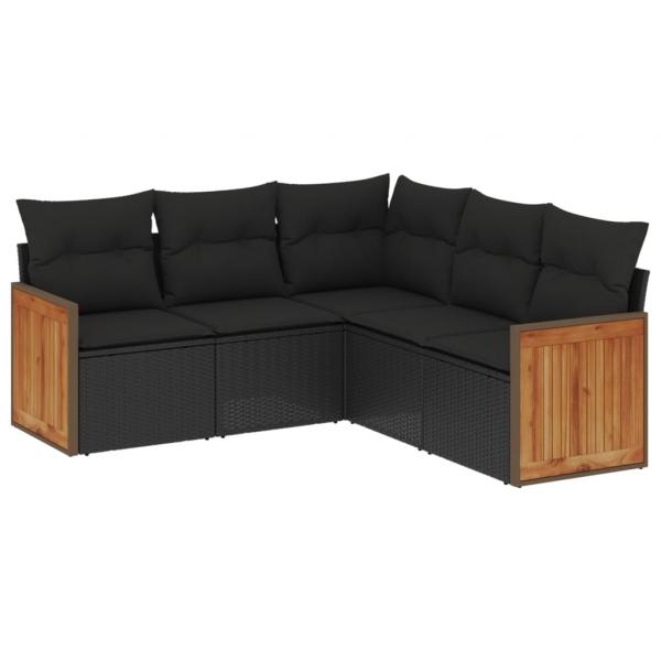 5-tlg. Garten-Sofagarnitur mit Kissen Schwarz Poly Rattan